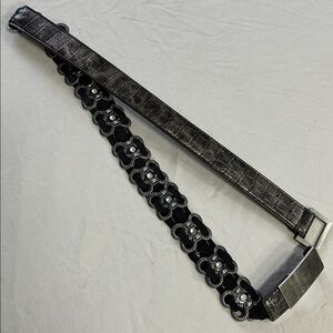 Metallic pleather elastic metal and gemstone 80’s grunge belt, 34”